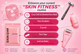 SKIN GYM strips on model in bedroom setting showing overnight cosmetic use