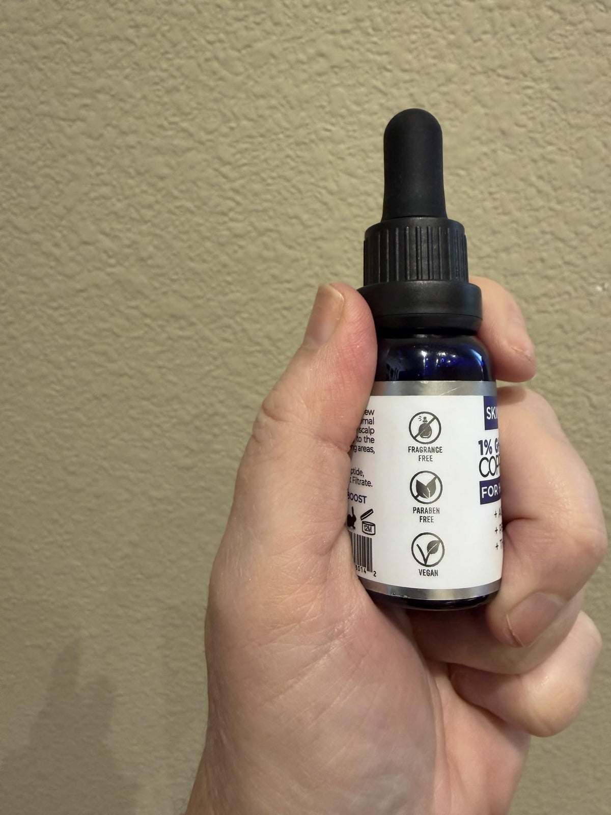 Skin Perfection ingredient label close-up highlighting 1% GHK-Cu concentration