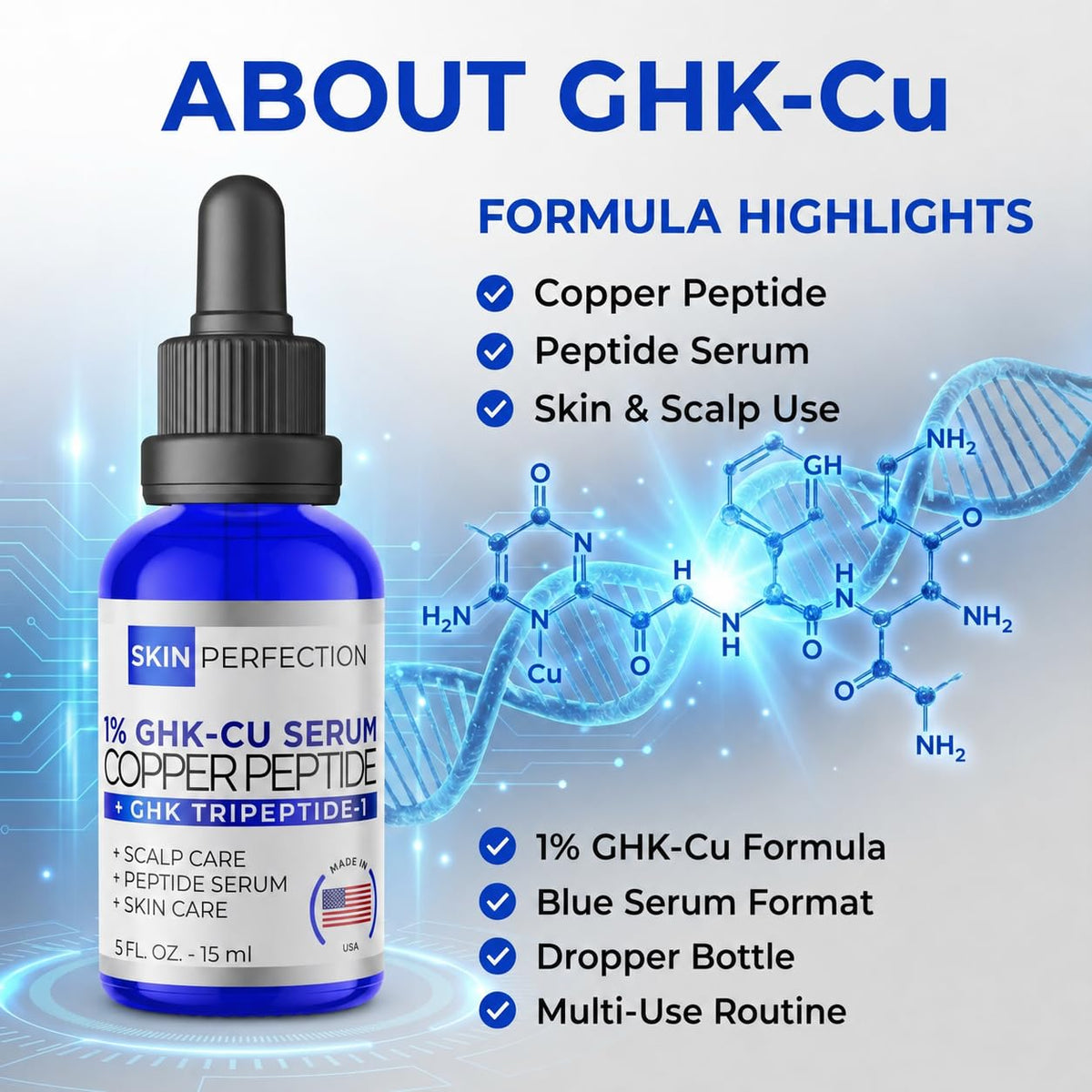 Skin Perfection dropper on scalp showing targeted hairline and scalp care