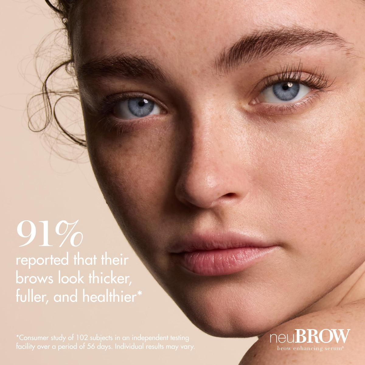 Skin Research Laboratories neuBROW lifestyle before and after photo demonstrating fuller, defined brow appearance