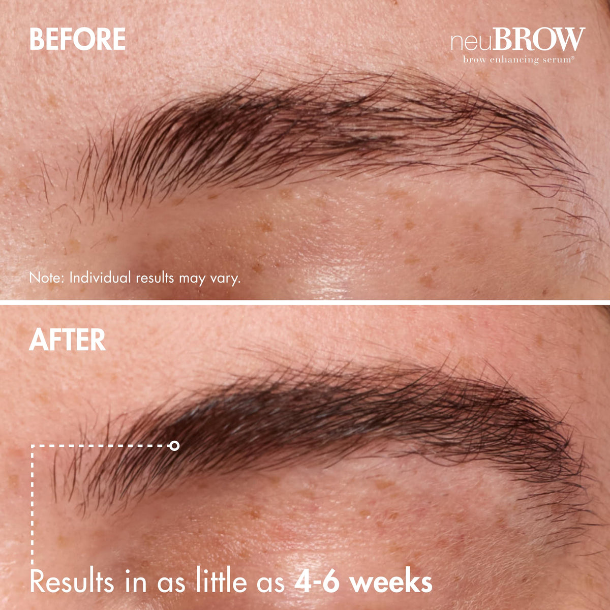 Skin Research Laboratories neuBROW clear serum droplet close-up highlighting lightweight texture and quick-dry benefit
