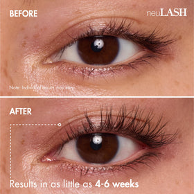 Skin Research Laboratories neuLASH before and after illustration showing fuller lashes