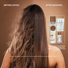 Skin Revolution before and after hair comparison showing reduced frizz and enhanced shine