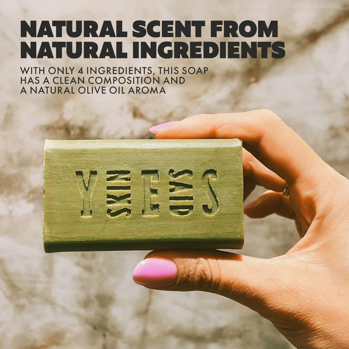 Skin Said Yes soap bar beside ruler showing generous 7.2 oz size and scale