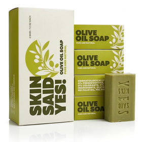 Skin Said Yes front packaging showing four large olive oil soap bars and value
