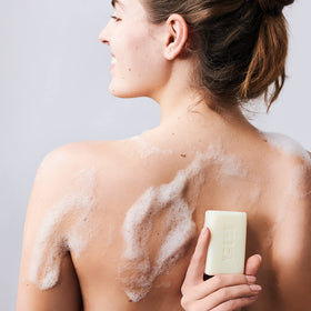 Skin Said Yes lifestyle bathroom display with soap set conveying sustainable daily ritual