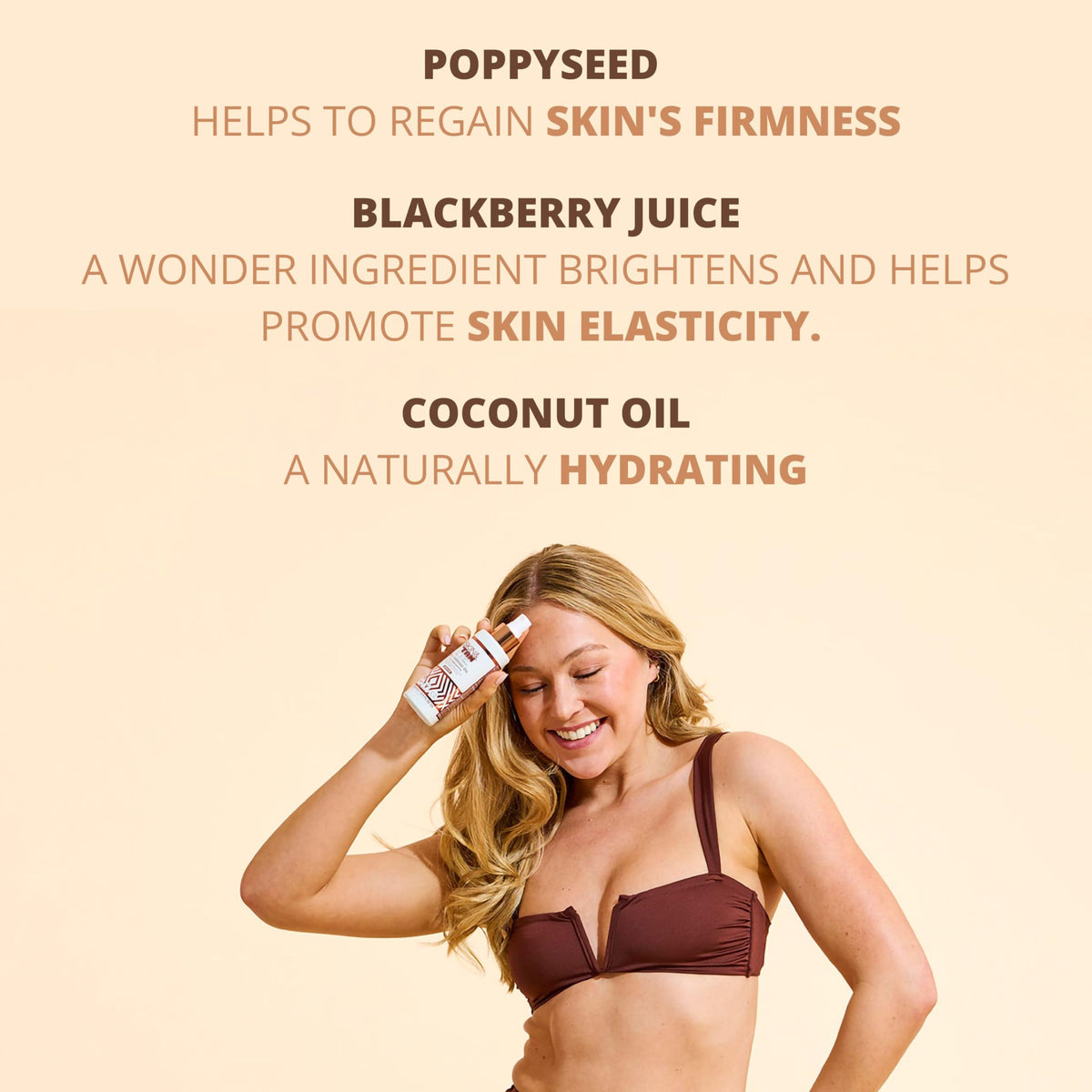 SKIN & TAN bottle label detail highlighting clean-ingredient benefit