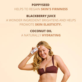 SKIN & TAN bottle label detail highlighting clean-ingredient benefit