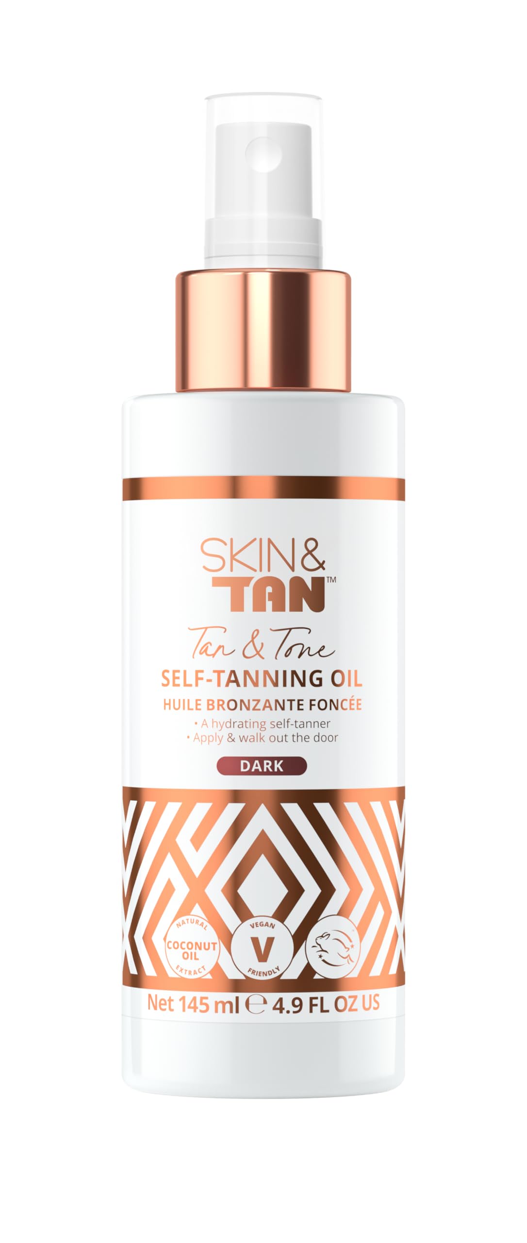 SKIN & TAN front packaging showing product and dark bronze benefit
