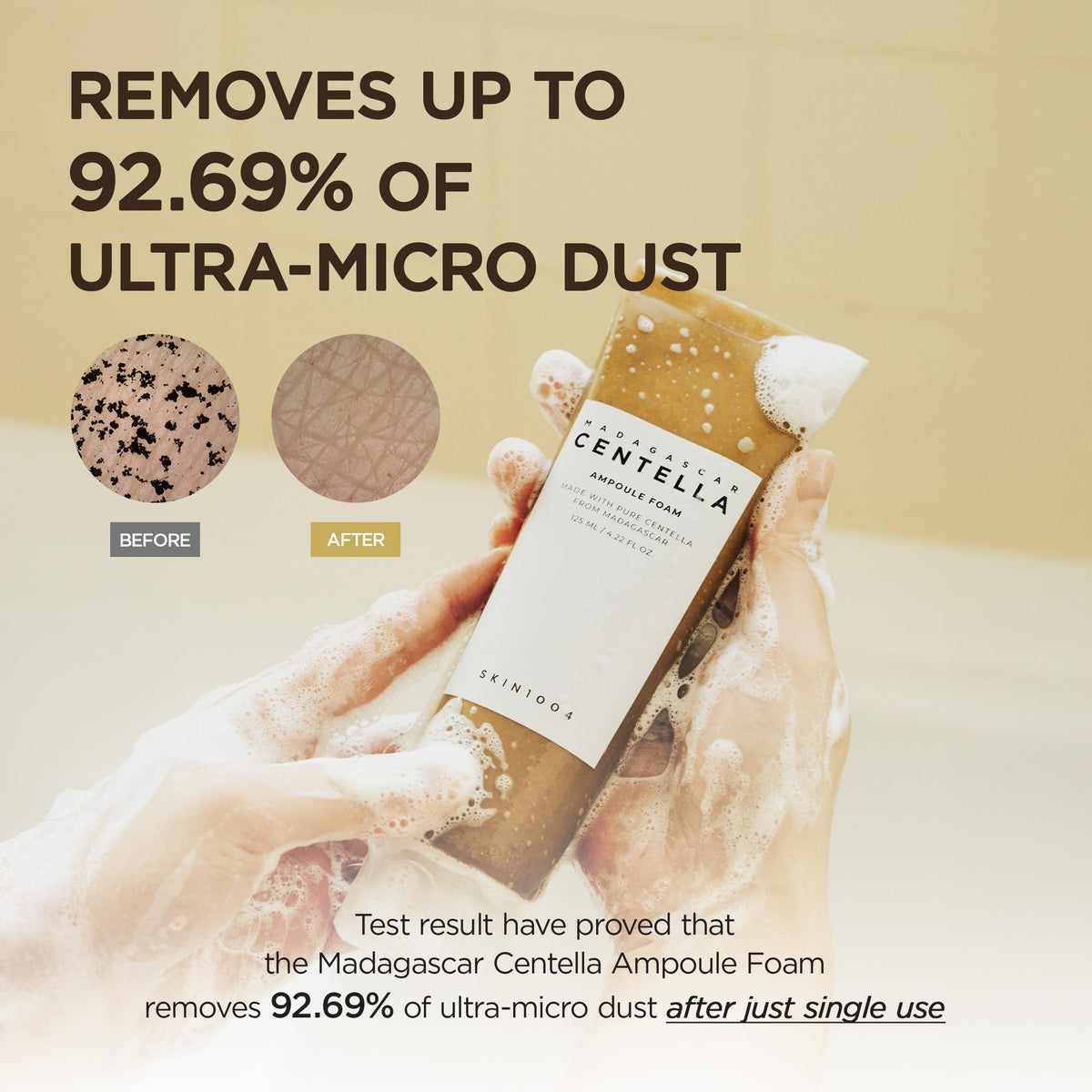 SKIN1004 ampoule foam rinsing off for clean, comfortable skin finish