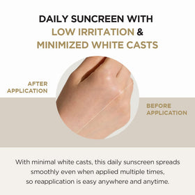 SKIN1004 sunscreen blended on hand demonstrating minimal white cast benefit