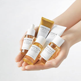 SKIN1004 mini bottles and tubes lined up showing full five-step Centella routine