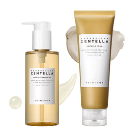 SKIN1004 front packaging of Centella Double Cleansing Duo showing set benefits