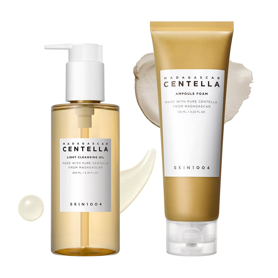 SKIN1004 front packaging of Centella Double Cleansing Duo showing set benefits