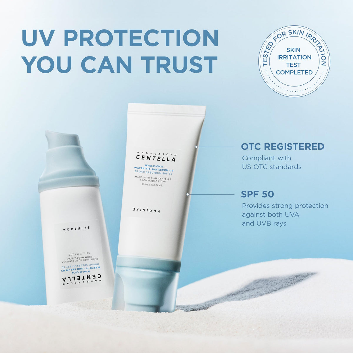 SKIN1004 50ml tube beside common items to show compact travel size