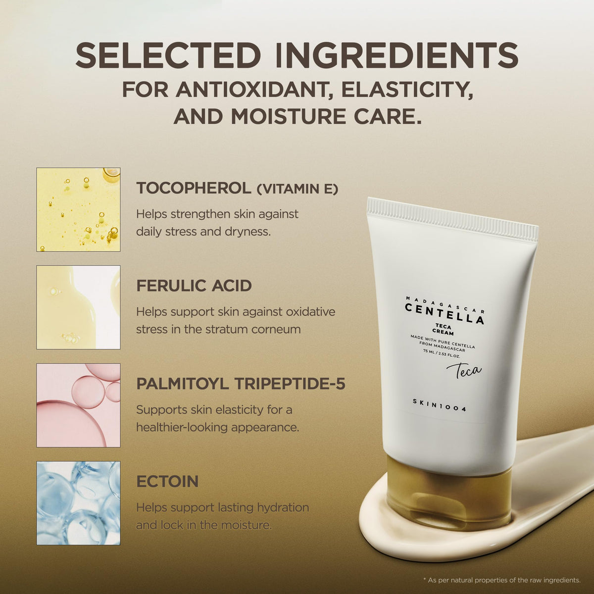 SKIN1004 cream next to common items showing 75ml size and portability