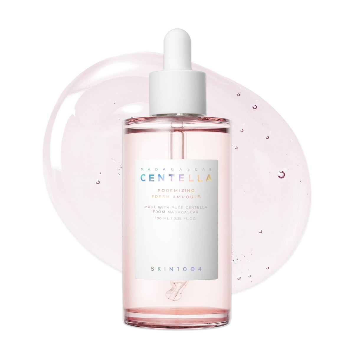 SKIN1004 front packaging ampoule 100ml shows slim bottle and calming label benefit: soothing hydration