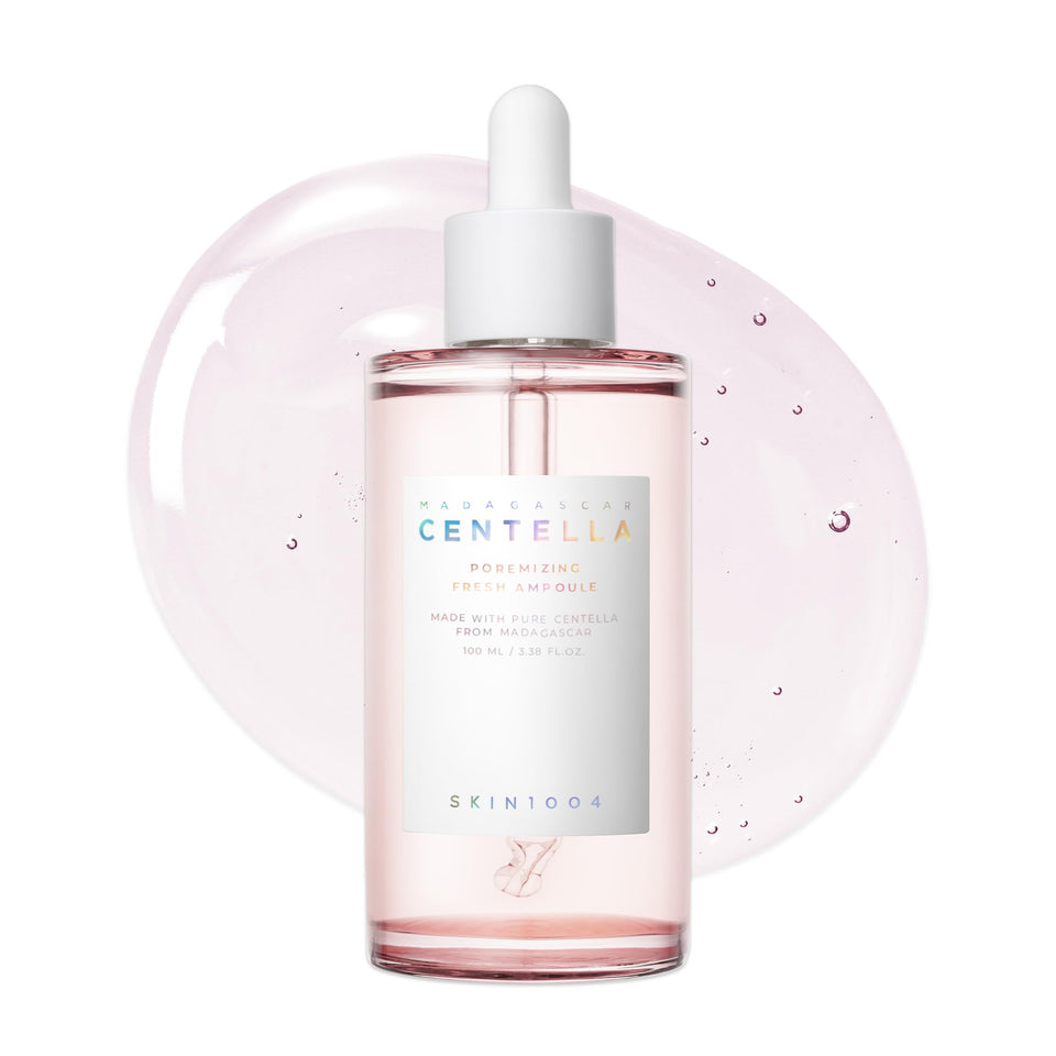 SKIN1004 front packaging ampoule 100ml shows slim bottle and calming label benefit: soothing hydration