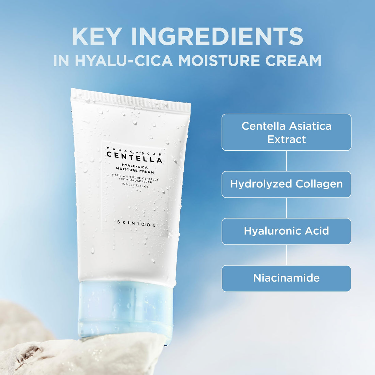 SKIN1004 cream applied on hand demonstrating smooth spreadability and non-greasy finish