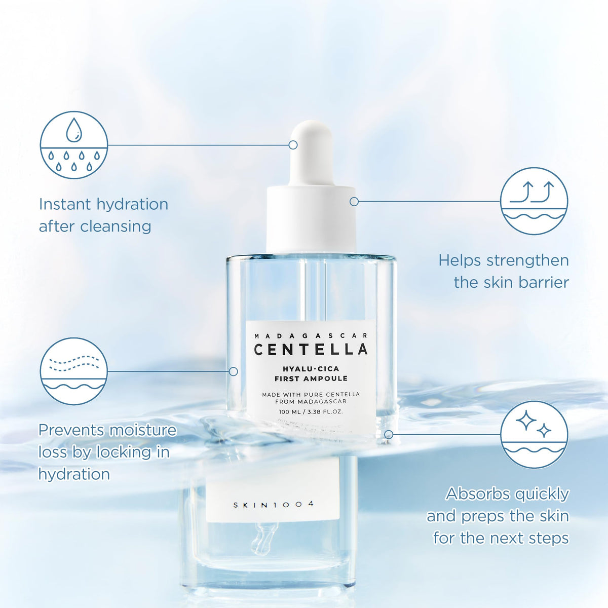 SKIN1004 dispensing ampoule onto fingertip demonstrating controlled application and ease