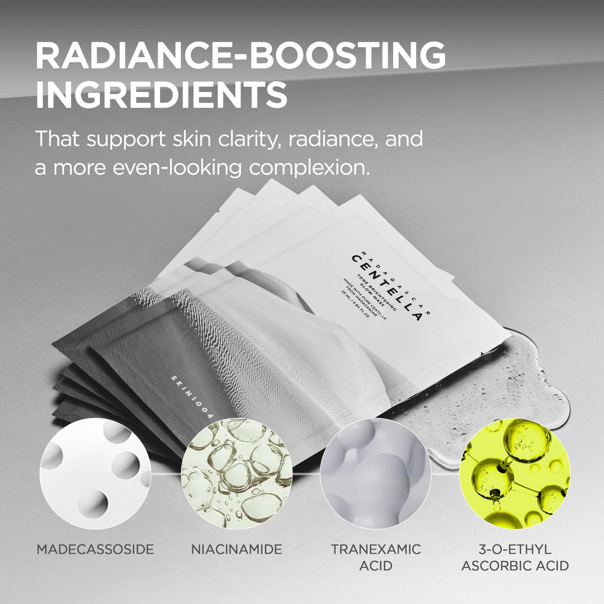 SKIN1004 sheet mask soaked in essence demonstrating rich hydration
