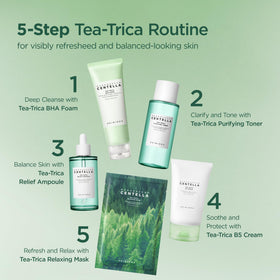 SKIN1004 tea tree branches beside tube indicating natural balancing benefit