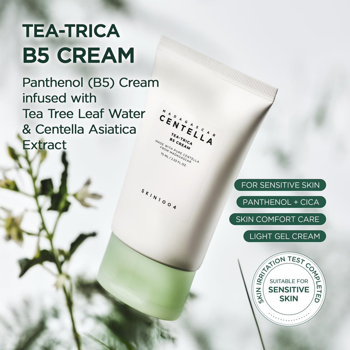SKIN1004 cream texture swatch highlighting lightweight absorption benefit