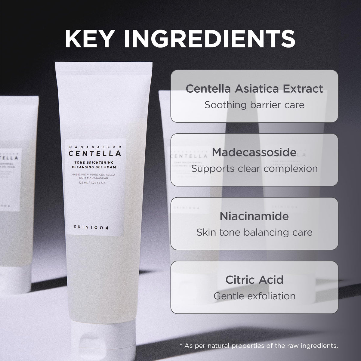 SKIN1004 gel-to-foam texture close-up illustrating gentle hydrating lather