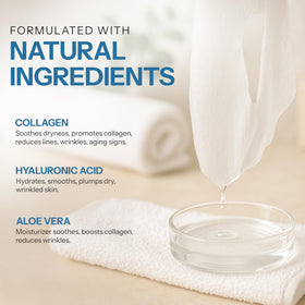 Close-up of Skin 2.0 ingredient label showing hyaluronic acid and collagen