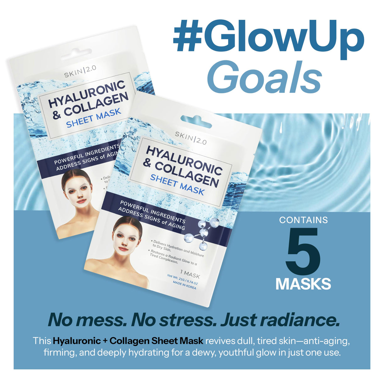 Skin 2.0 serum dripping from bottle showing concentrated hydration boost