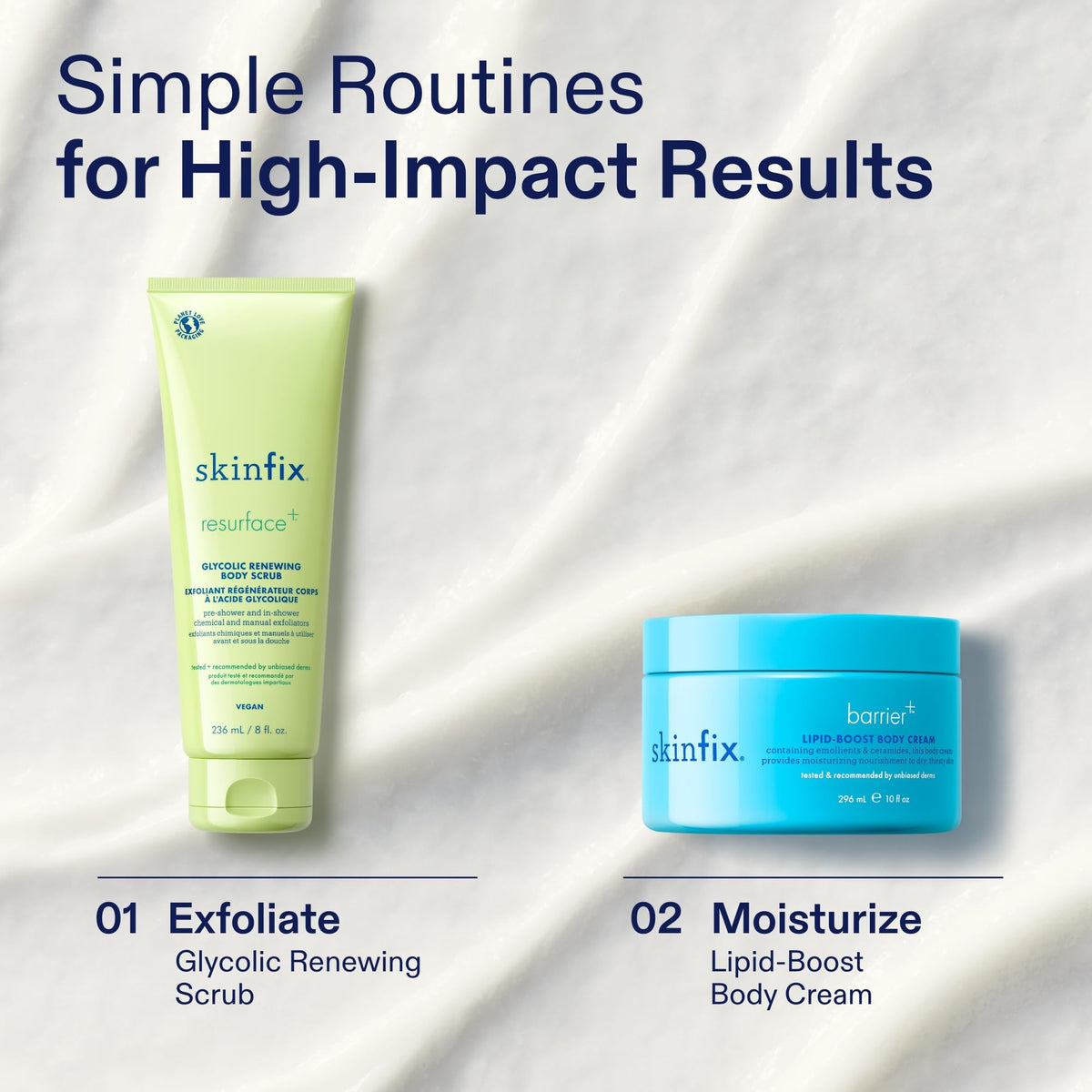 Skinfix scrub in shower being rinsed to show simple in-shower use and results