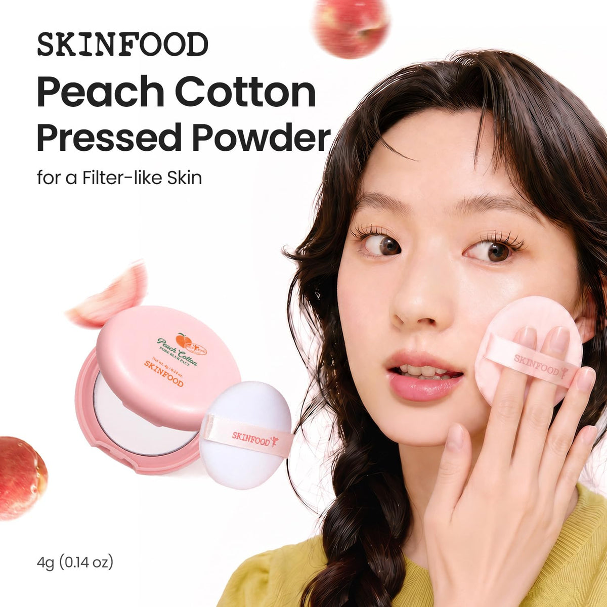 SKINFOOD 1957 open compact with puff demonstrating easy application