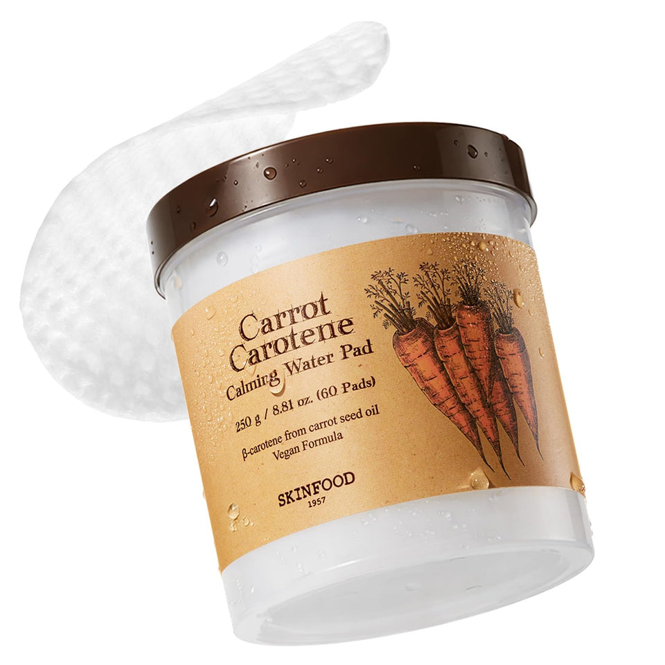 SKINFOOD 1957 jar front view showing carrot carotene toner pads and calming benefits
