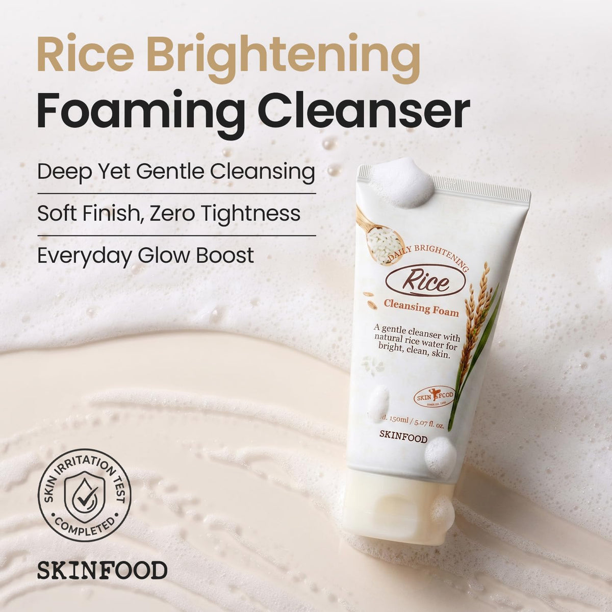 SKINFOOD dispensing foam into hand shows rich lather and easy use