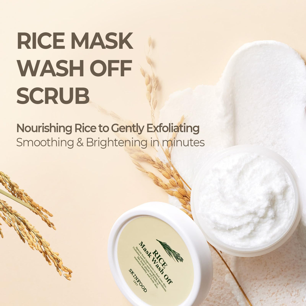 SKINFOOD 1957 rice mask texture close-up showing gentle exfoliation