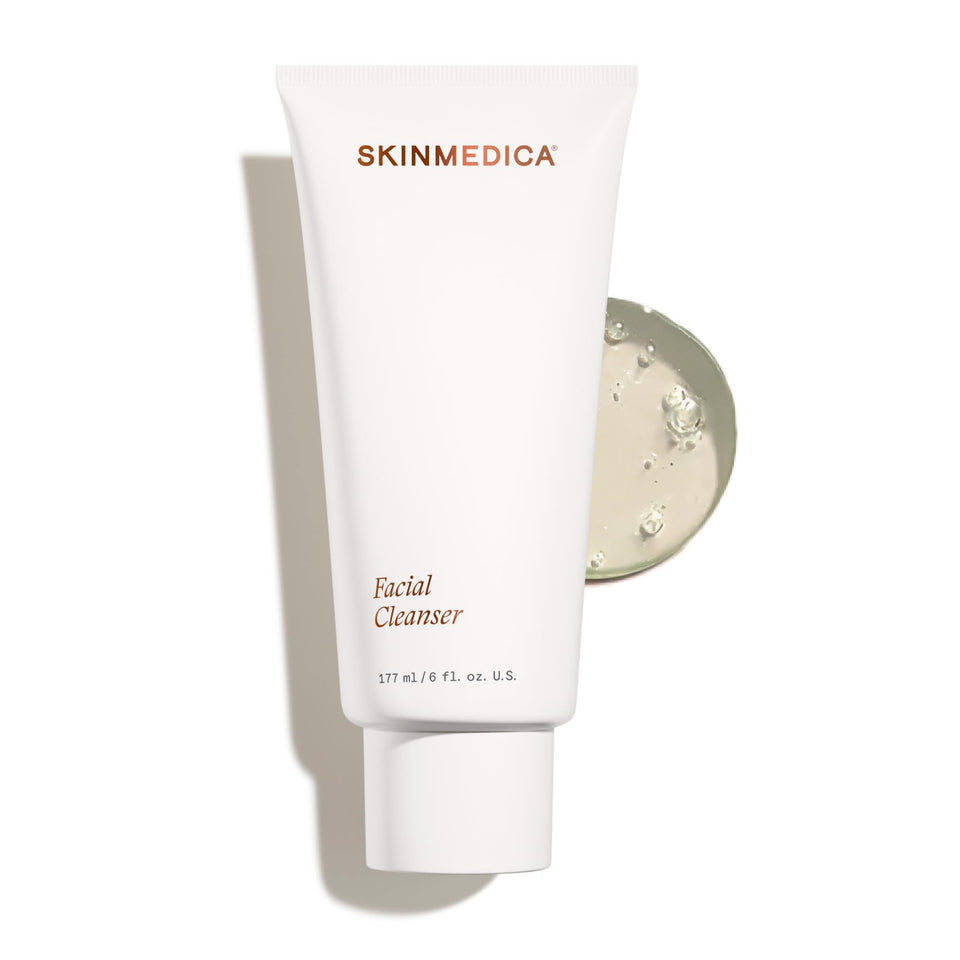 SkinMedica facial cleanser front bottle showing sleek packaging and clear branding benefit gentle cleanse