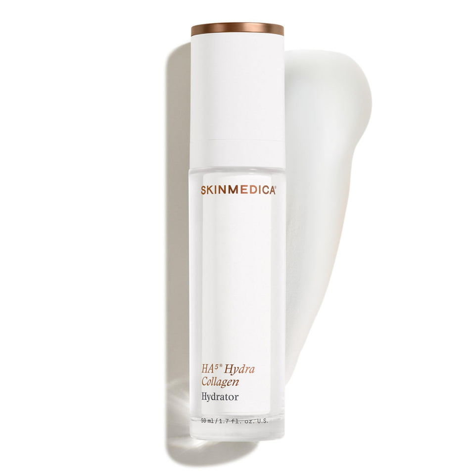 SkinMedica front packaging shows HA5 Hydra Collagen Hydrator benefits