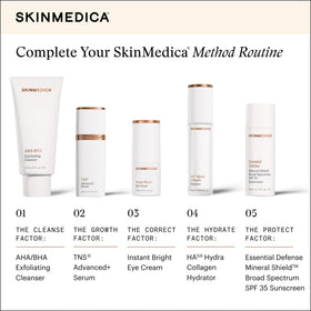 SkinMedica conceptual before-after flatlay indicating brighter under-eye appearance