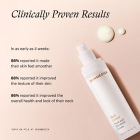 SkinMedica applied on neck demo illustrating easy upward massage benefit