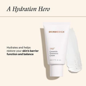 SkinMedica ingredient layout showing TNS, ceramides, and peptides benefits