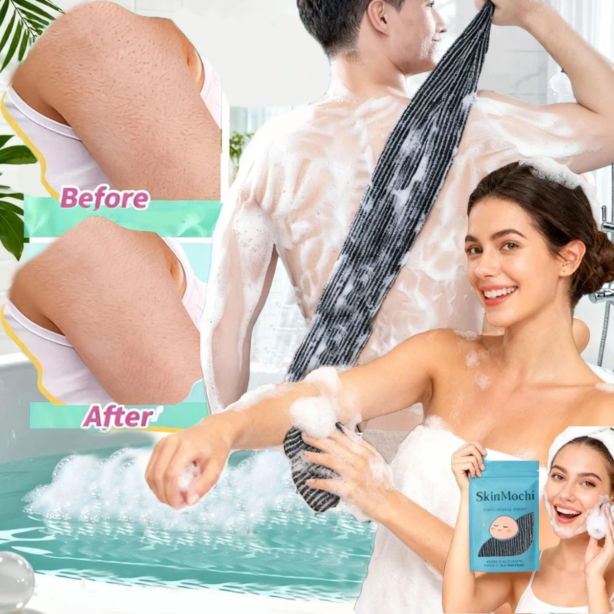 SkinMochi beside an arm to illustrate extra-long size for easy coverage