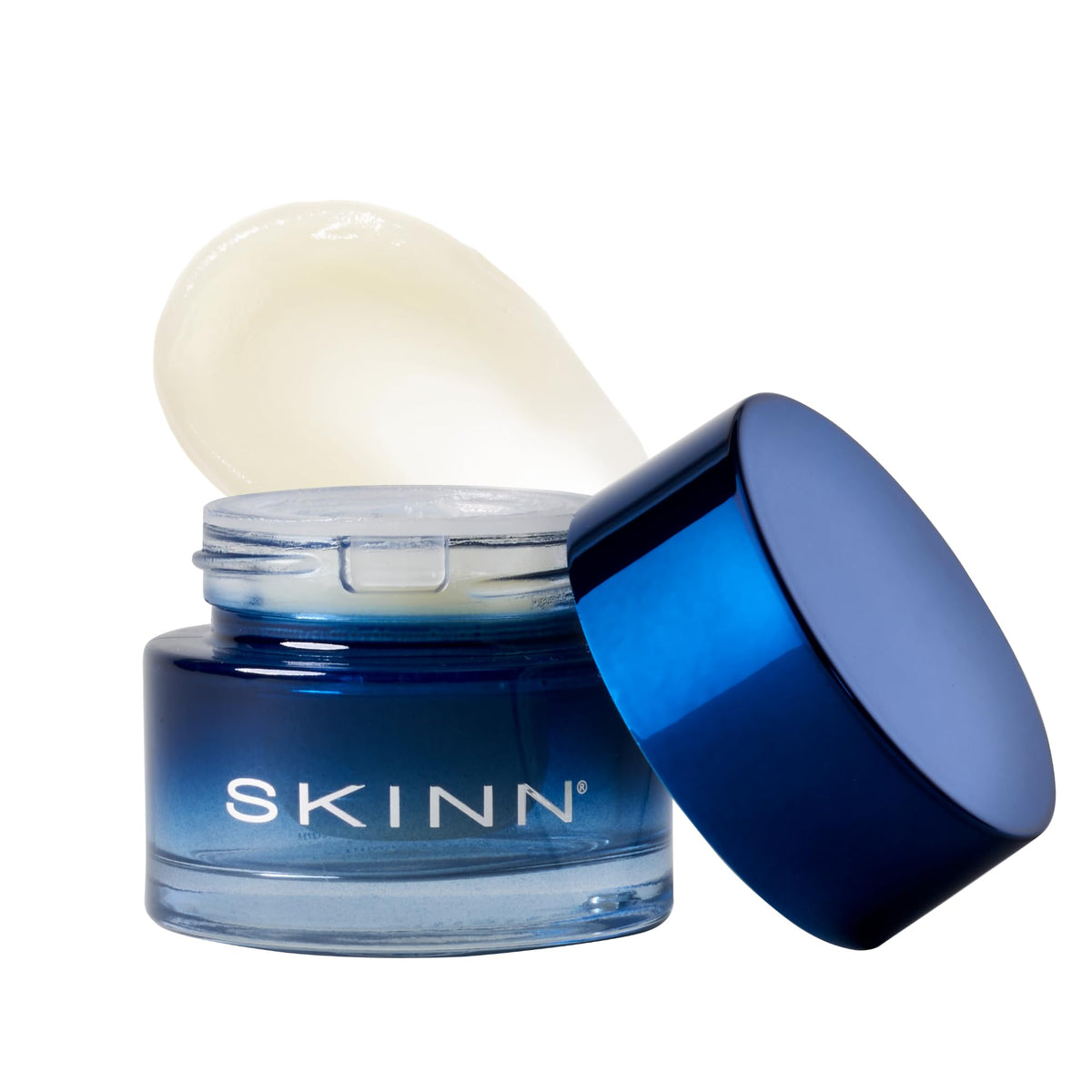 SKINN jar front view showing packaging and brand, highlights firming benefit