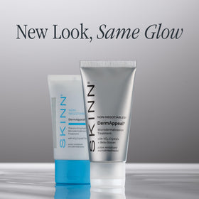 SKINN before and after skin texture comparison, showing smoother, brighter results