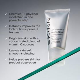 SKINN ingredients label with VC5 and fruit enzymes called out, showing brightening actives