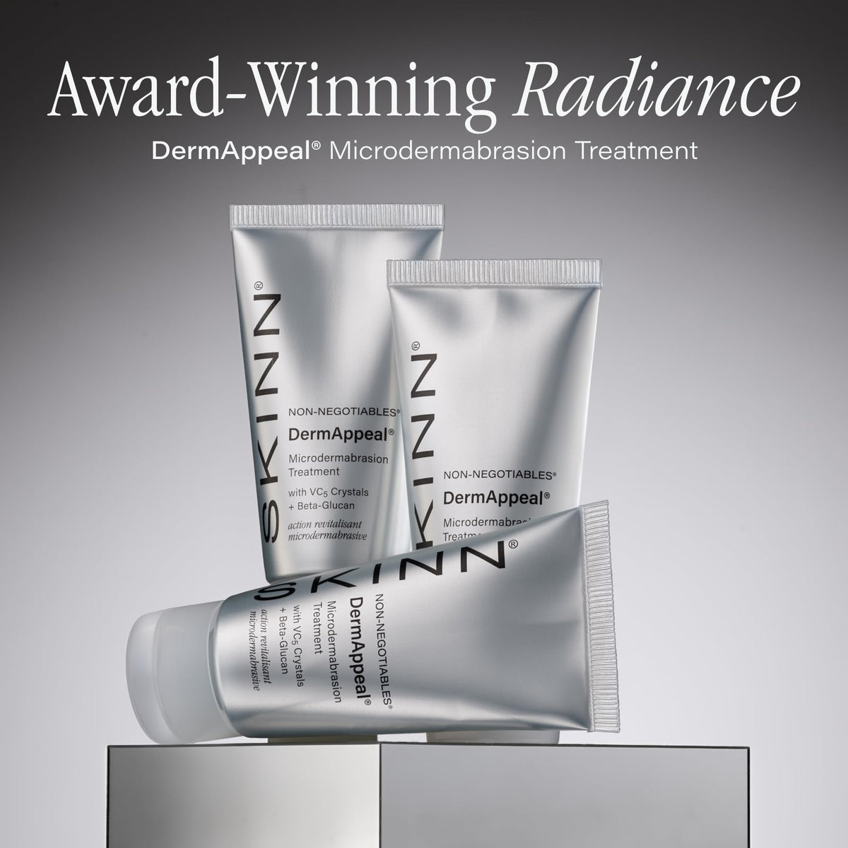SKINN jar opened to reveal serum veil left after exfoliation, indicating hydration benefit