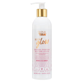Skinny Tan front packaging showing bottle and label, emphasizes compact convenience