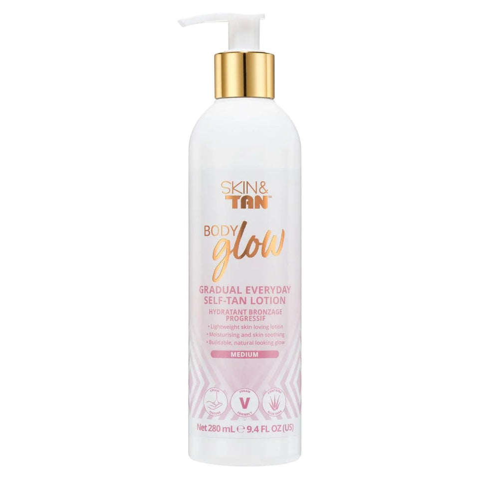Skinny Tan front packaging showing bottle and label, emphasizes compact convenience