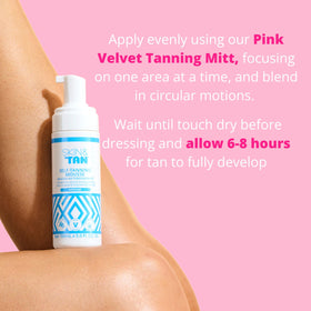Skinny Tan in bathroom vanity scene for easy daily tanning routine