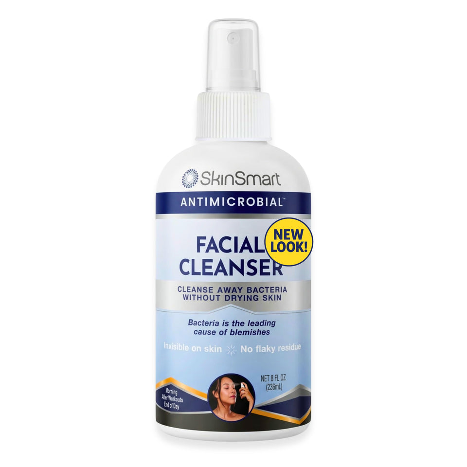 SkinSmart front packaging spray bottle showing label and branding, clear and portable