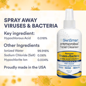 SkinSmart Antimicrobial label close-up highlighting hypochlorous ingredient and safe formulation